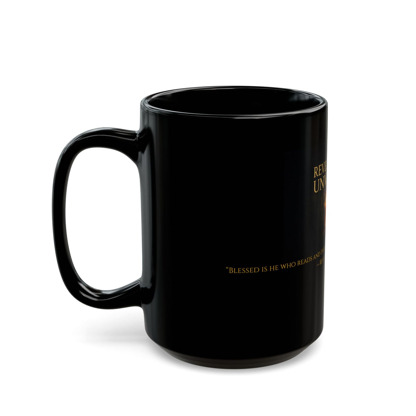 Revelation Unveiled Christian Coffee Mug — Revelation 1:3 Scripture, Black Ceramic Mug (15oz)